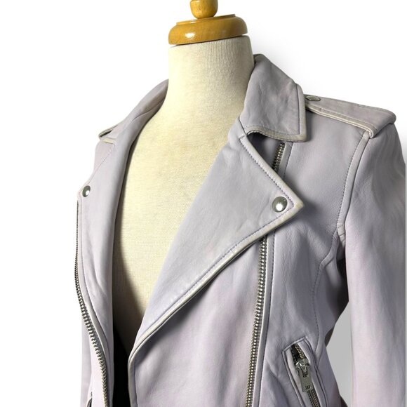IRO Ashville Motorcycle Jacket Lilac Lavender Lambskin Leather Sz 38/6/S Coat - Picture 2 of 11